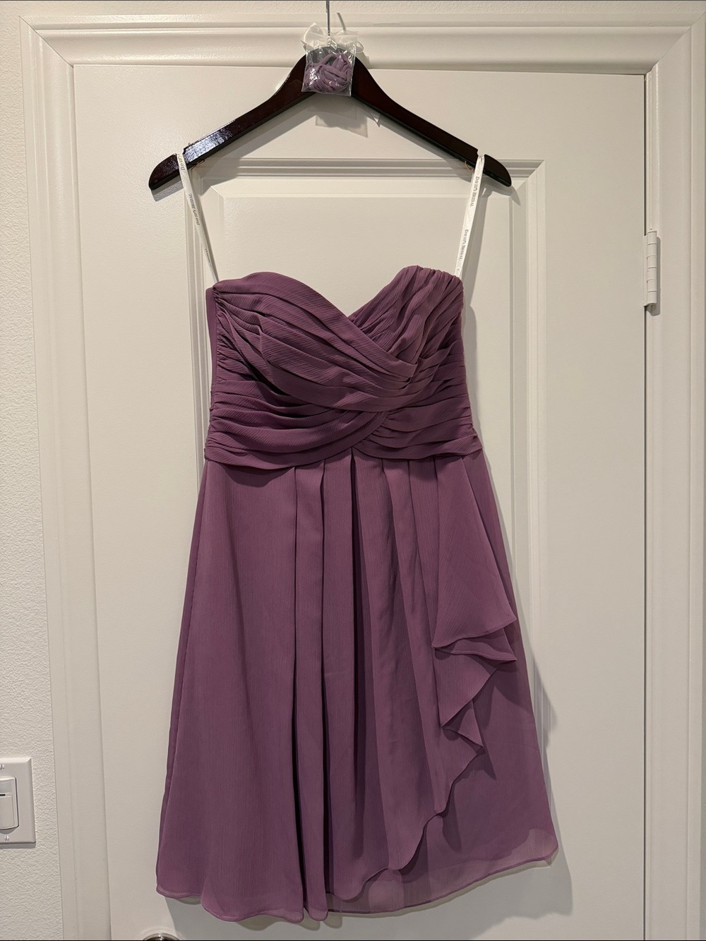 David's Bridal Strapless Lavender Chiffon Bridesmaid dress